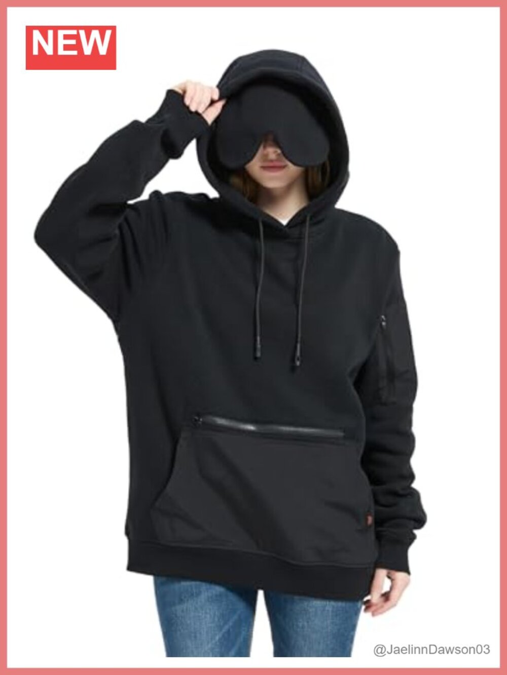 Travel Hoodie Built-In Eye Mask Earbud Clasps Kangaroo Pocket Pullover